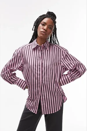 Topshop Poplin-skjorte med lilla/lyserøde striber