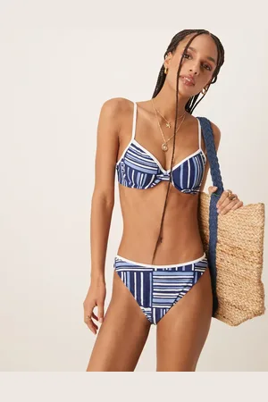 Abercrombie & Fitch Blå stribede bikinitrusser med mellemhøj talje og kontrastkant - Del af sæt