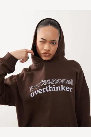 Motel Mørk chokoladebrun oversized hættetrøje med slogan