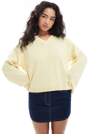ASOS Lysegul strikket trøje med V-hals og brede ærmer