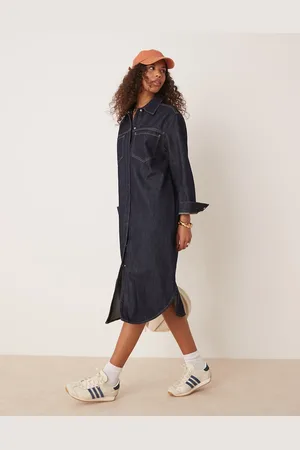 ASOS Mørkeblå midi-skjortekjole i denim