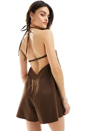 ASOS Brunt halterneck-playsuit med BH-stropper