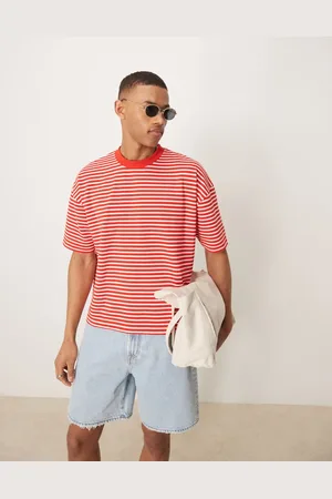 ASOS Oversized T-shirt i kraftigt 220 gsm-stof med firkantet pasform og røde/hvide striber