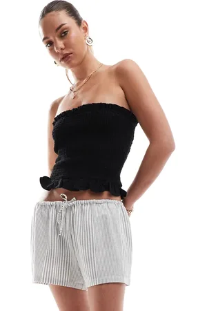 Stradivarius STR - Shorts med løbesnor og striber i hørlook
