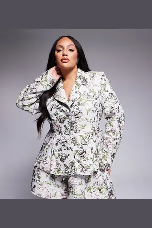 ASOS Curve - Blazer med snøredetaljer og vintage-blomstermønster i jacquard - Del af sæt