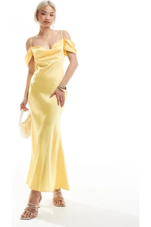 New Look Gul midaxi-kjole med bardot-snit i satin