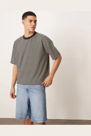 ASOS Sort- og hvidstribet T-shirt i kraftigt 220 gsm-materiale med firkantet og oversized pasform