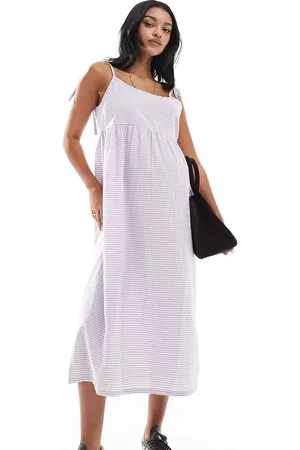 Mama;licious Mamalicious Maternity - Midikjole i bomuld med lyslilla gingham-tern-Hvid