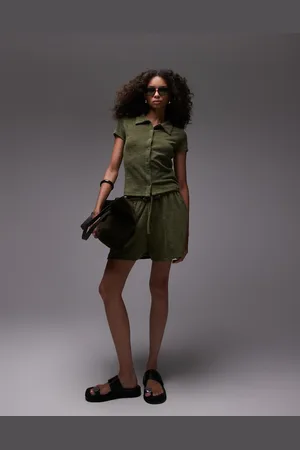 Topshop Kakifarvede shorts med løbesnor i frotté-Grøn