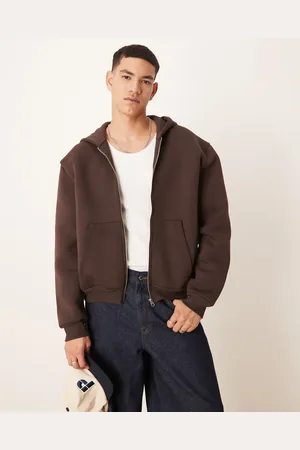 ASOS Brun hættetrøje i kraftigt scubamateriale med firkantet og oversized pasform med lynlås