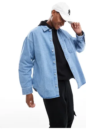 JACK & JONES Forvasket blå overskjorte med oversized pasform i kraftigt denim