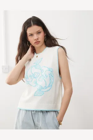 Reclaimed Og turkis strikket tanktop med fiskemotiv