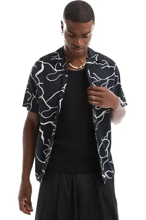 JACK & JONES Premium - Marineblå skjorte med reverskrave og print