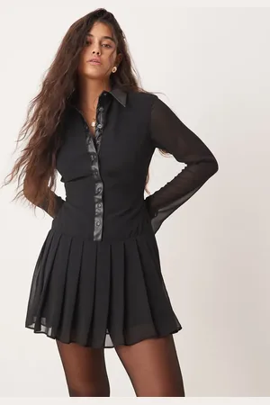 ASOS Skjorte-minikjole med PU-kant og plisseret nederdel