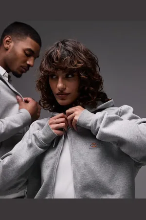 Dickies Oakport - Gråmeleret hættetrøje med gennemgående lynlås og lille logo