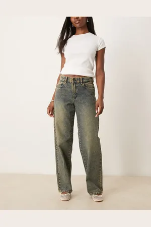 Dickies Herndon - Indigoblå løstsiddende jeans med mellemhøj talje, vide ben og falmet gul finish