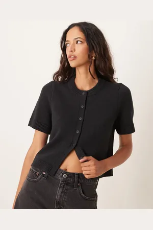 Abercrombie & Fitch Strikket cardigan med rund hals, korte ærmer og knapper