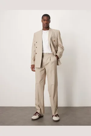 ASOS Beigemelerede habitbukser med lige ben og elastisk linning-Neutral
