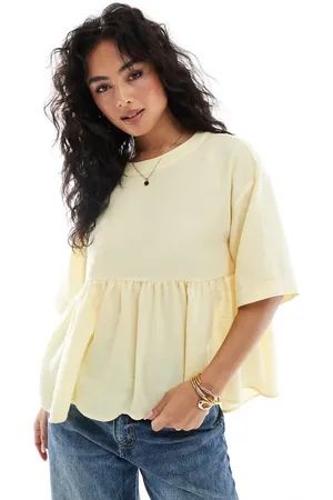 ASOS Cremehvid top med korte voluminøse ærmer og bindebånd på ryggen