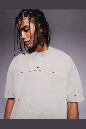 ASOS Beige og forvasket T-shirt i kraftigt 220 gsm-materiale med firkantet og oversized pasform-Neutral