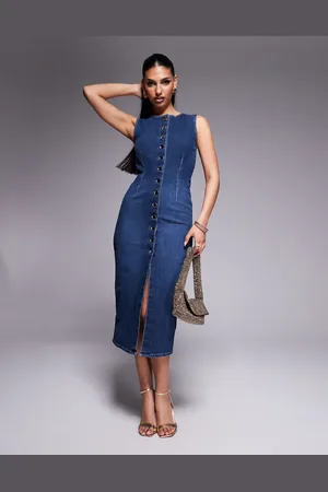 River Island Midikjole i denim i mørkeblå vask