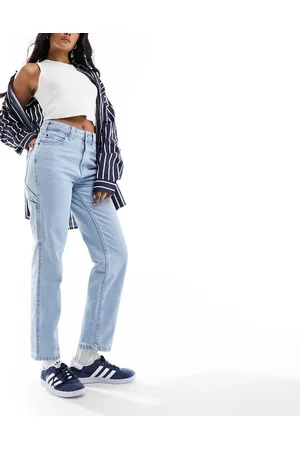Dickies Ellendale - Vasket blå mom-jeans med mellemhøj talje og lige ben i denim