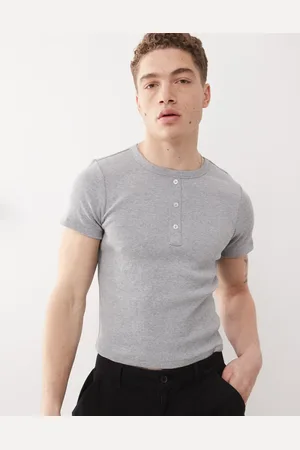 COLLUSION Grå ribstrikket henley-T-shirt