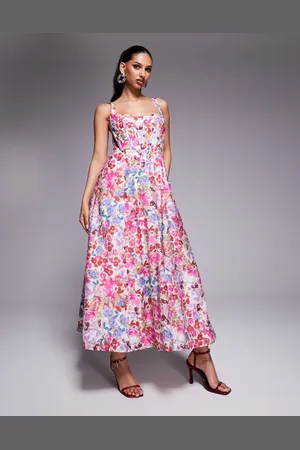 Bardot Pink korset-midikjole med blomstermønster-Lyserød