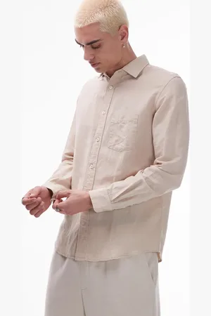 MANGO Lysbeige skjorte med lange ærmer i hørblanding-Neutral