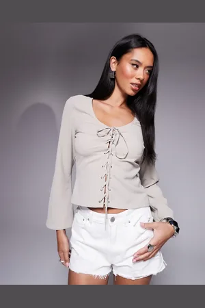 ASOS Langærmet top med snøredetalje foran-Brun