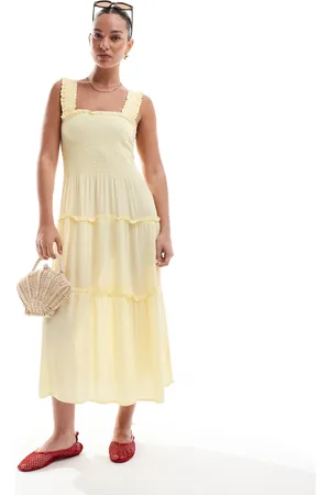 VERO MODA Lys banangul cami-midikjole med rynker