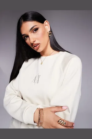 Armani Exchange Cremehvid sweatshirt med centralt, tonet logo