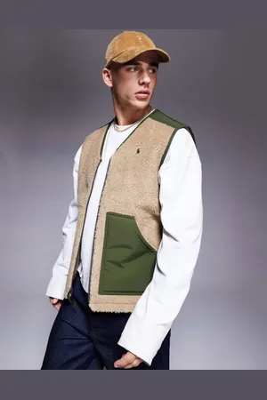 Ralph Lauren Kakibrun/grøn vest med logoikon i imiteret lammeskind