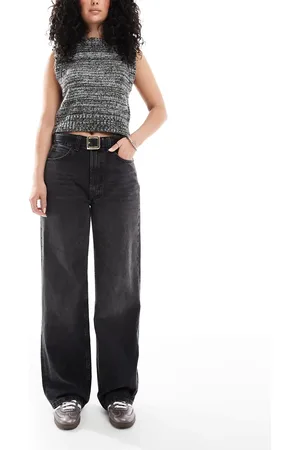 ASOS Hourglass - Sorte og forvaskede dad-jeans med vide ben