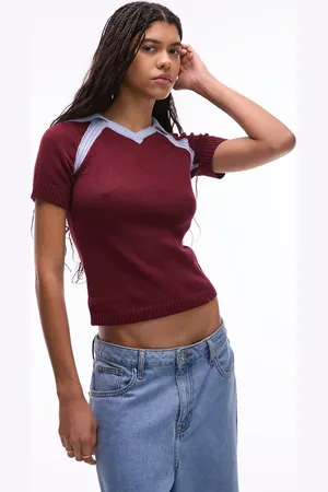 Topshop Bordeaux og blå strikket fodboldpolo