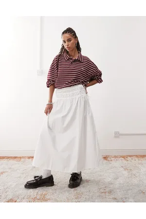 Reclaimed Midinederdel med western-design og bindebånd i siderne i poplin