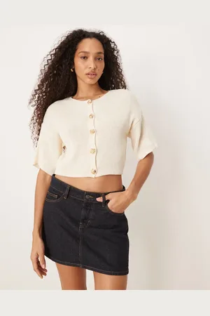 ASOS Strikket cardigan med korte ærmer og guldfarvede knapper-Neutral