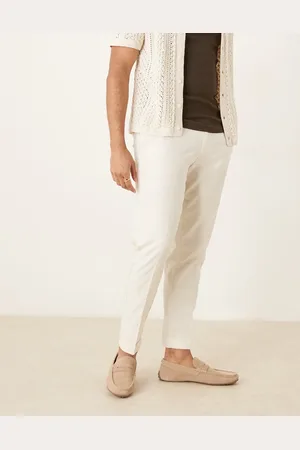 ASOS Beige elegante bukser med tapered pasform og opsmøg i hørblanding-Hvid