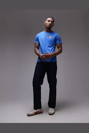 Tommy Hilfiger Essentials - Blå slim-t-shirt med flaglogo