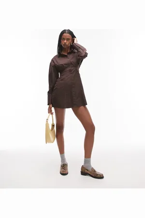 Topshop Skjortekjole med indsyet talje i poplin