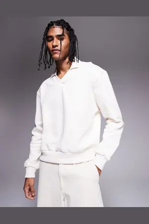 ASOS Oversized og kraftig hvid sweatshirt med polokrave og firkantet pasform