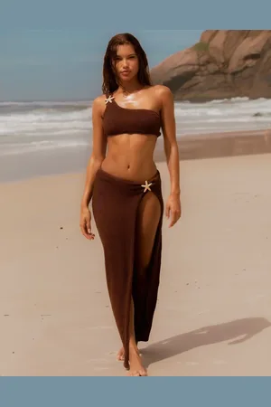 Moda Minx X Agnes Pimentel - Kaffebrun maxi-strandnederdel med rynker