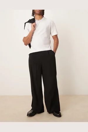 ASOS Elegante sorte bukser i hørlook med hestesko-pasform - Del af sæt