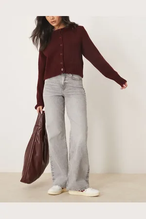 Gina Tricot Grå behagelige jeans med brede ben i lys vask