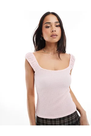 Miss Selfridge Lyserød top med tekstur og indsyede detaljer på ærmerne