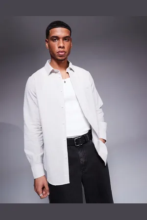 Armani Exchange Hvid skjorte med logo og beige striber