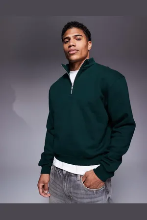 ASOS Premium - Oversized mørkegrøn sweatshirt i kraftigt 400 gsm-stof med kvart lynlås