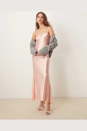 Miss Selfridge Lyserød slip-maxikjole i satin-/blondeblanding