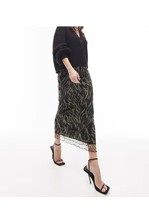 Topshop Midinederdel i krølstof med abstrakt print og sømme