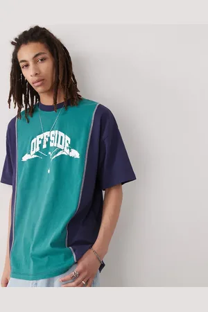 COLLUSION Blå og grøn oversized T-shirt med farveblok og slidt varsity-print